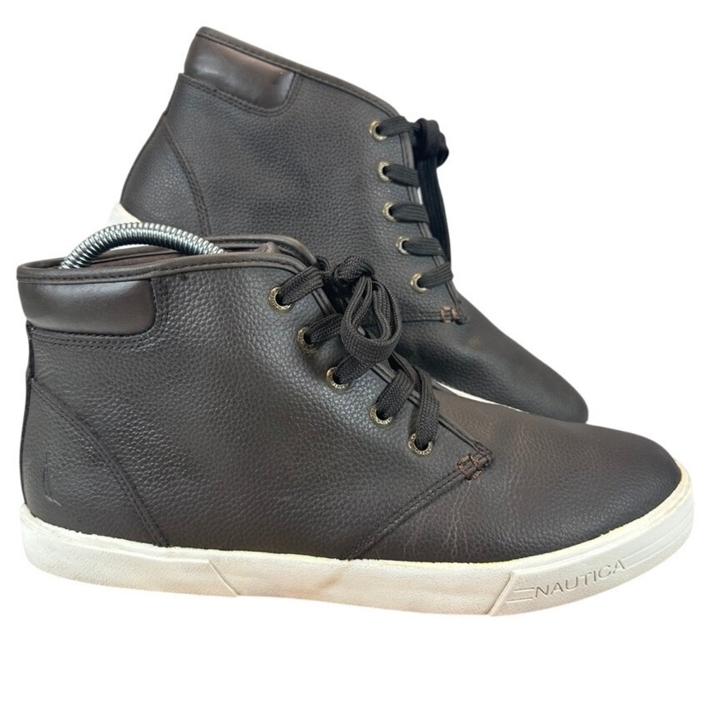 Nautica Breakwater Brown Pebbled Leather High Top Sneakers Men's 9.5 Streetwear